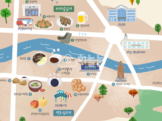 고창군 도시재생서포터즈 맛집지도 관광지도 테마지도 일러스트맵 그림지도 루트맵